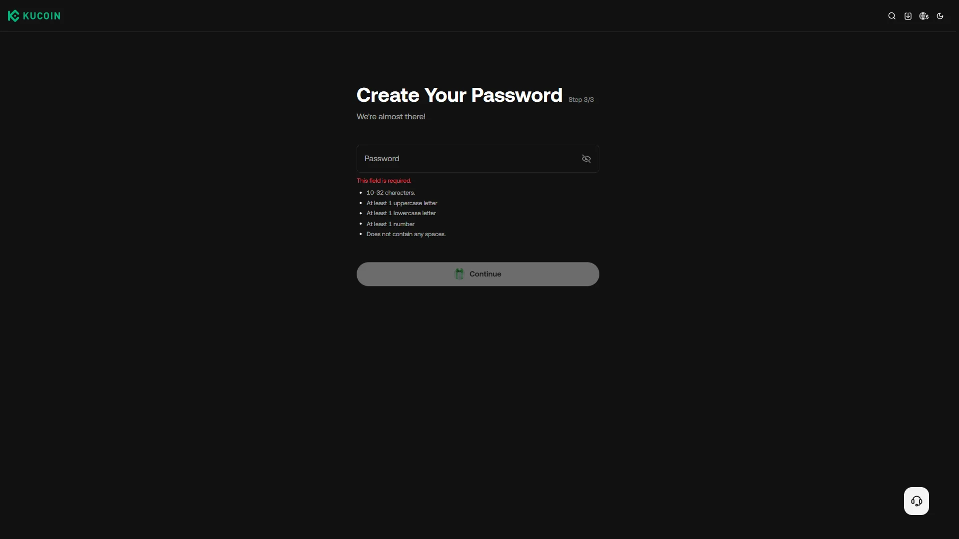 Create your password, step 3 of 3