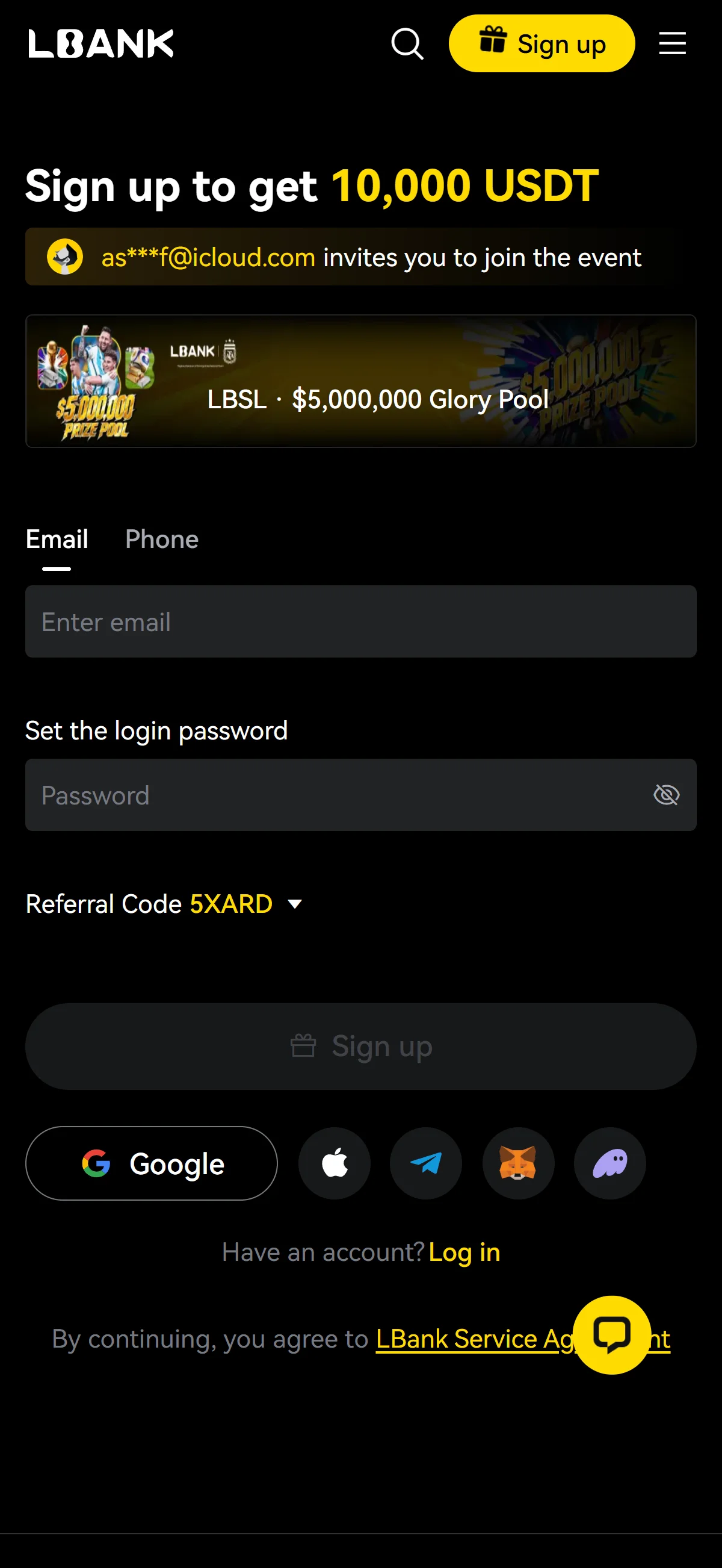 The empty sign-up form