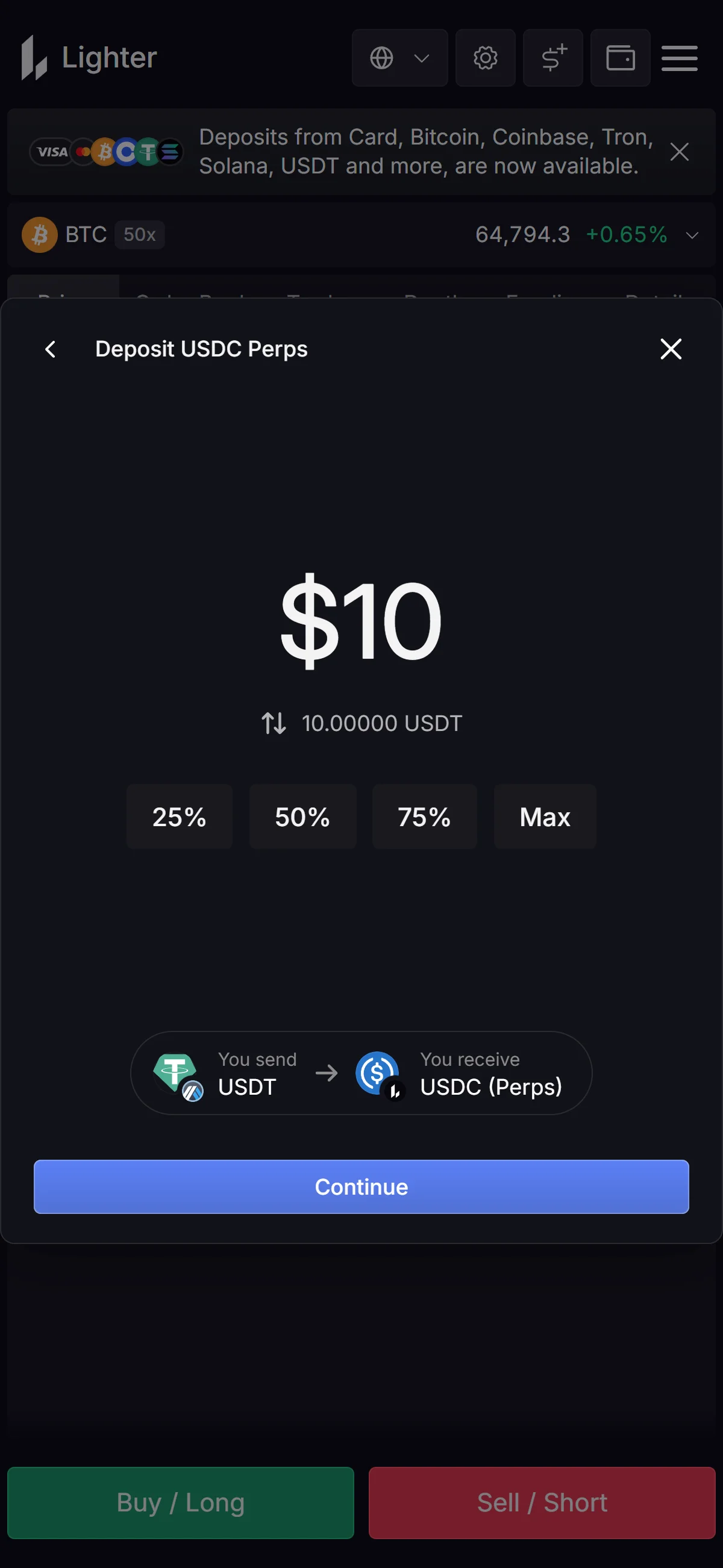 Entering the deposit amount