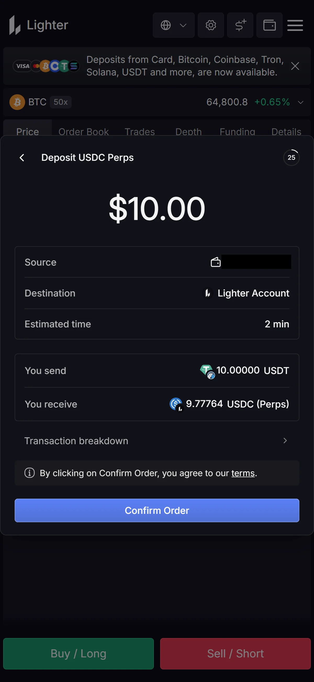 Order summary before confirming