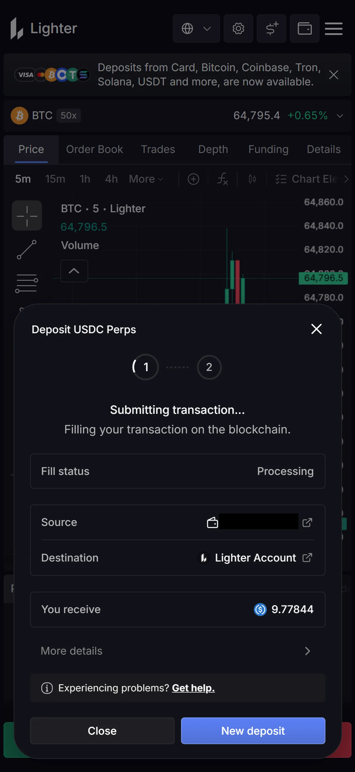 Deposit in progress
