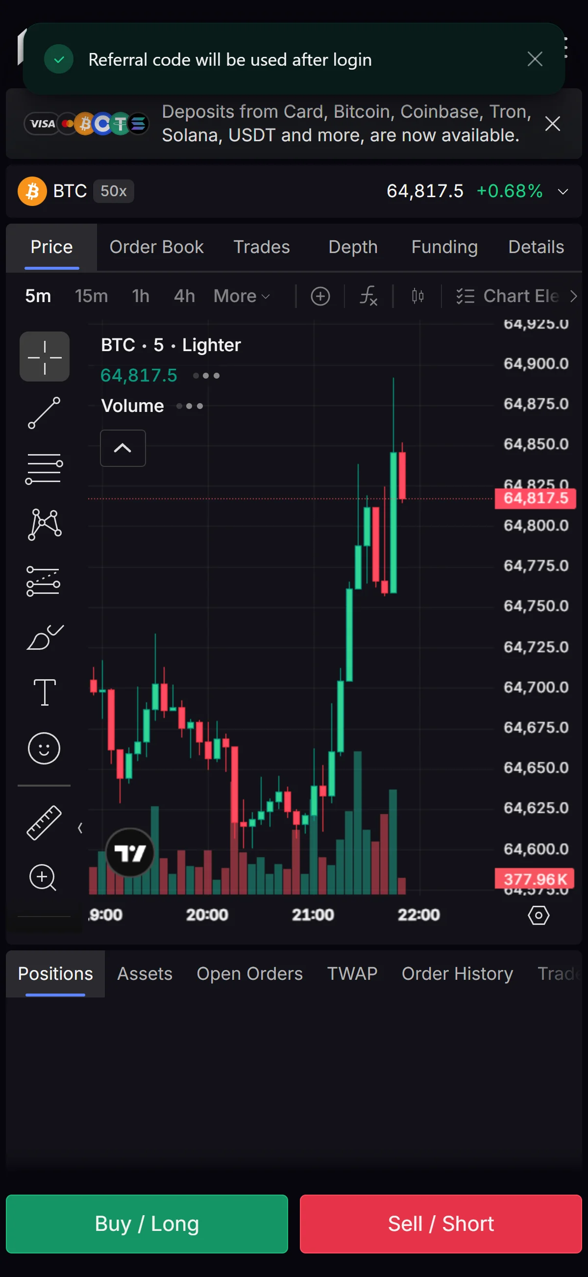 Trade screen before connecting