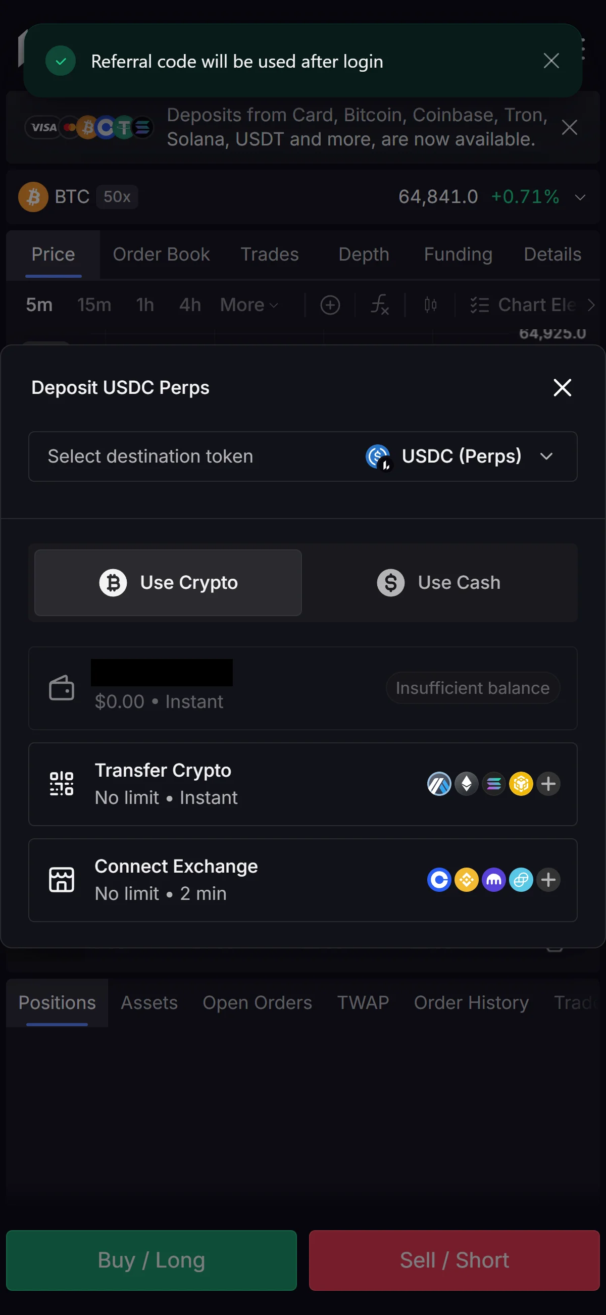 Deposit sheet with an empty wallet