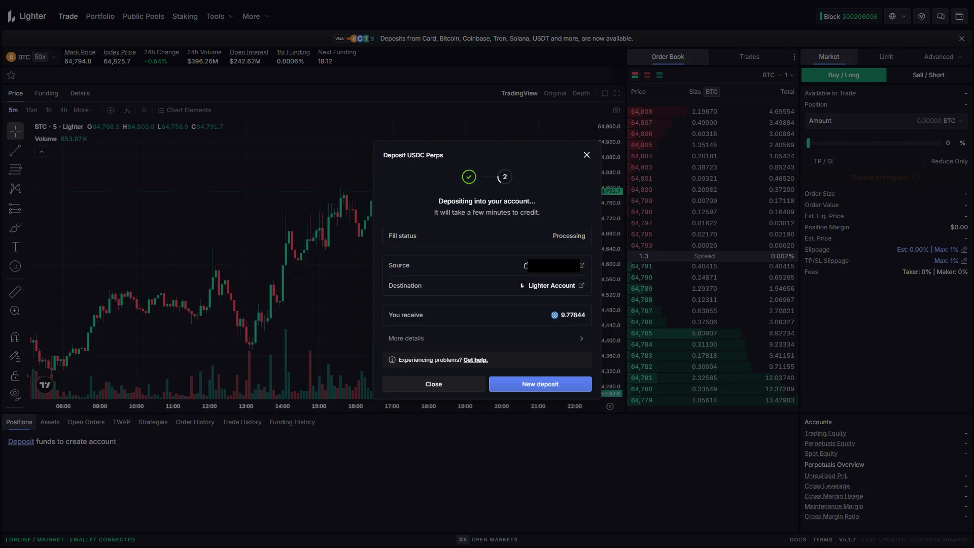 Deposit in progress