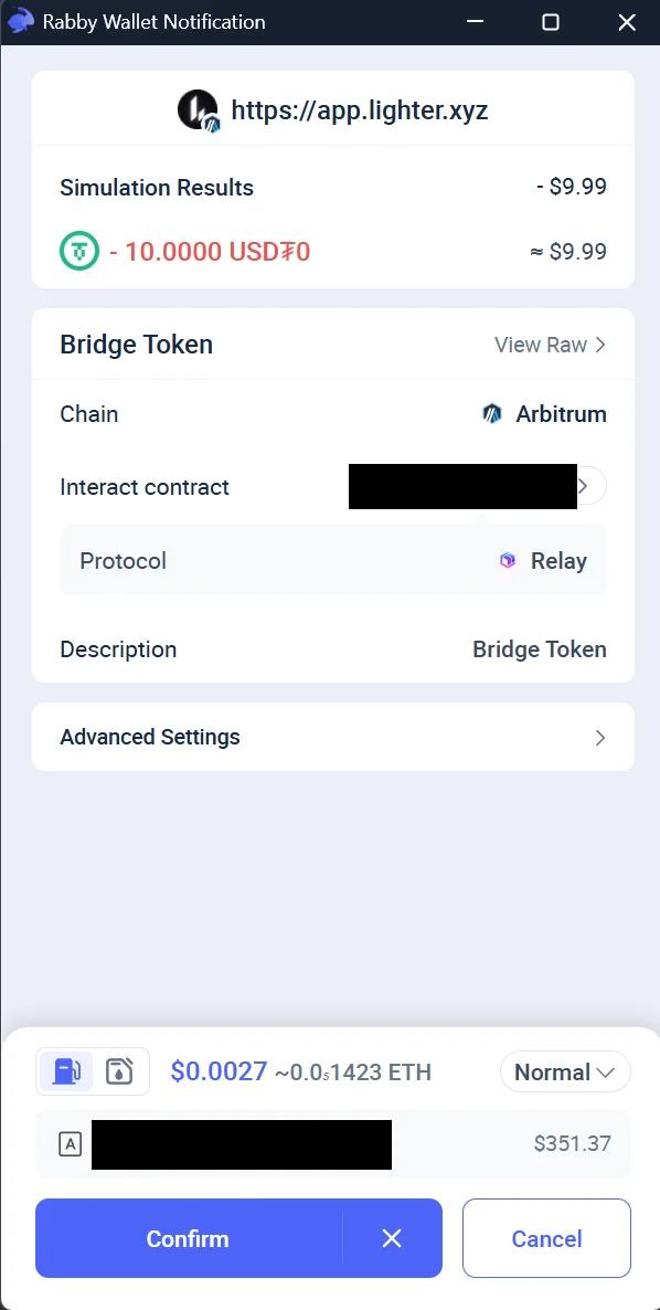 Confirming the bridge transaction