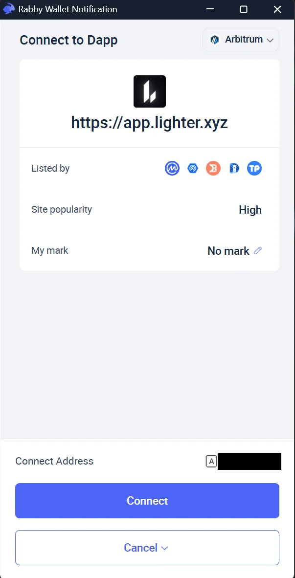 Rabby's connect prompt