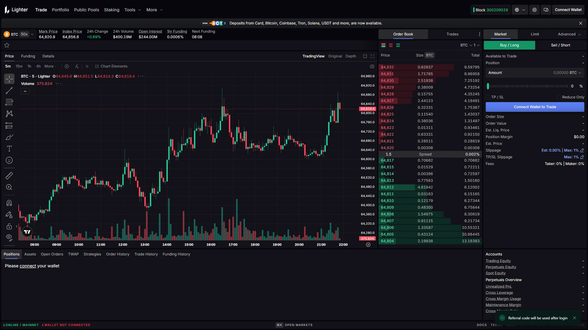 Trade screen before connecting