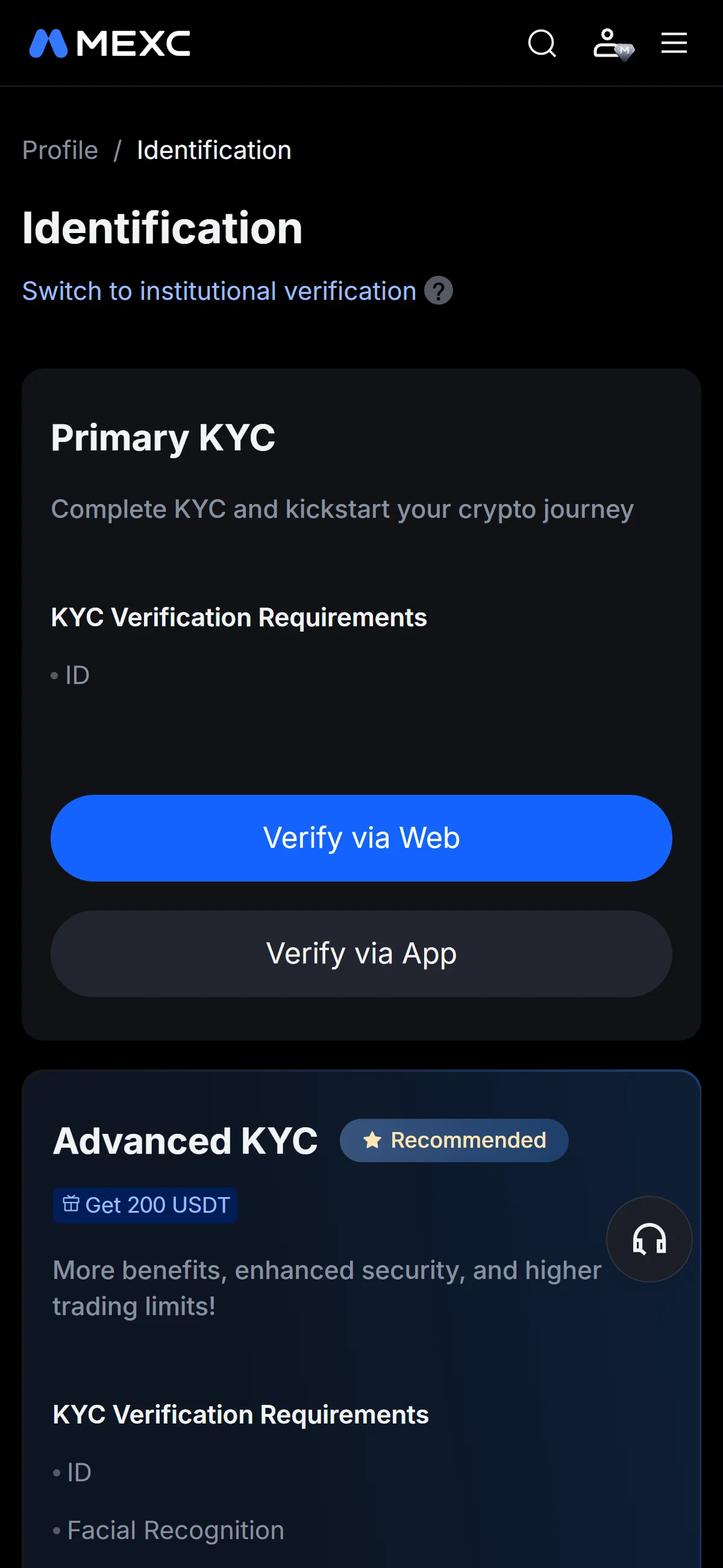 KYC level options