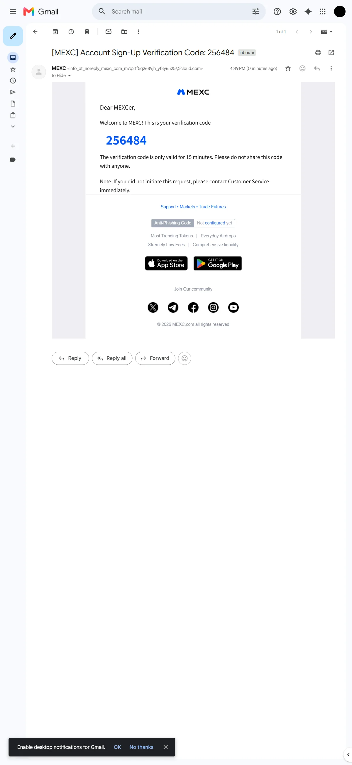 Verification email