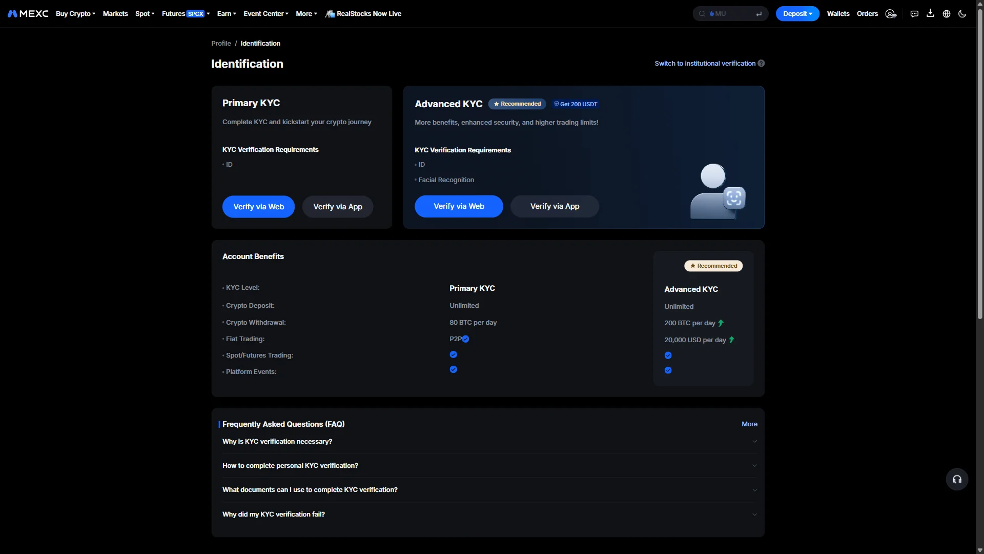 KYC level options