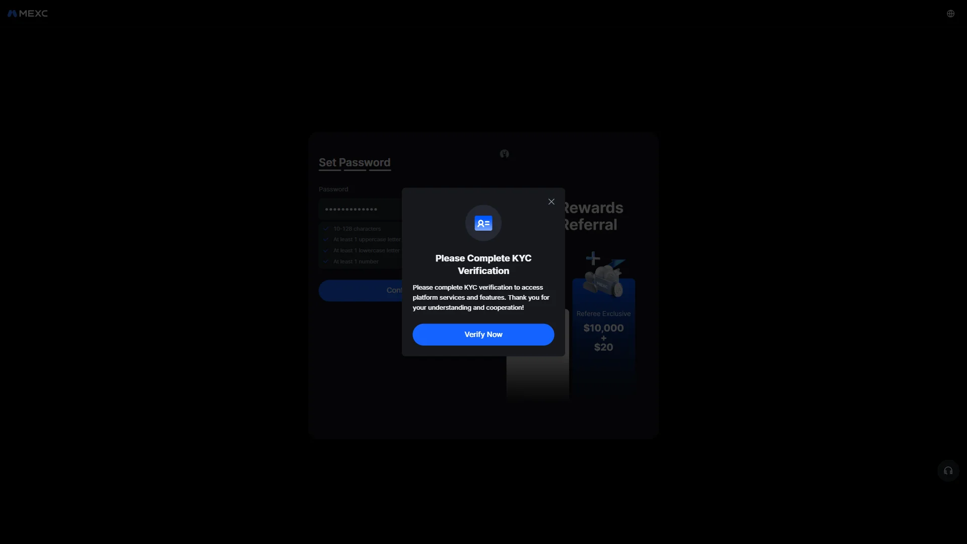KYC prompt window