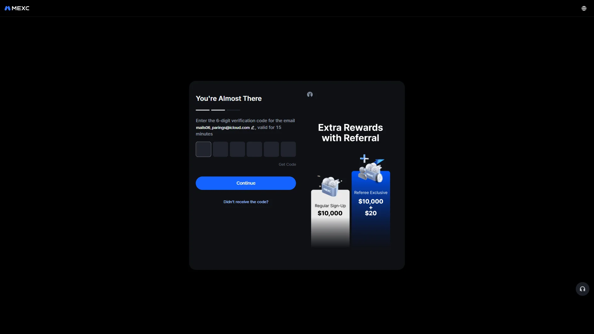 Email code entry