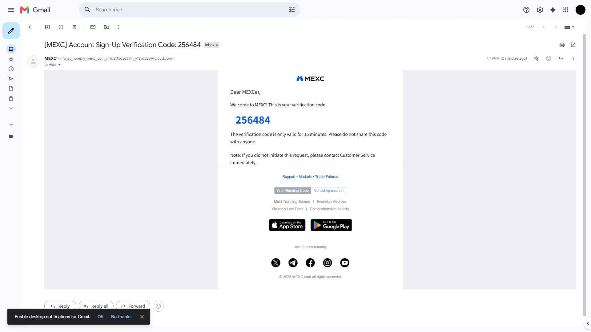 Verification email