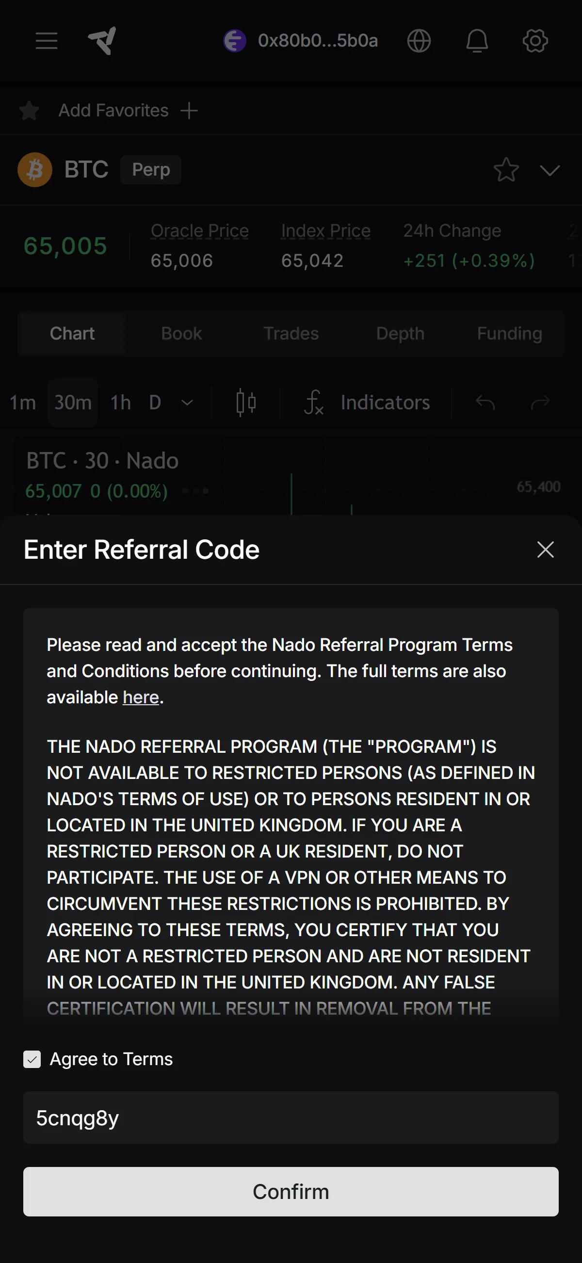 Referral code, ready to confirm