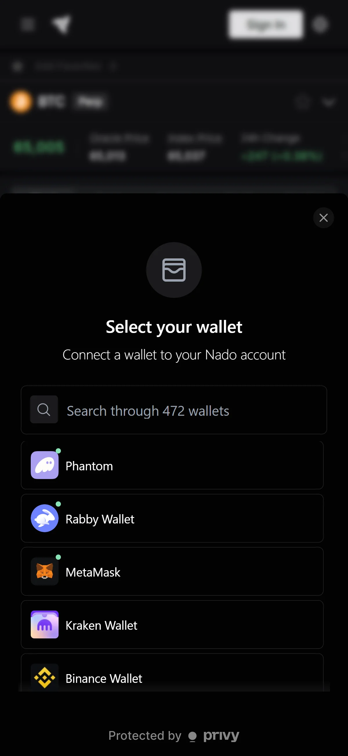 Wallet selection sheet