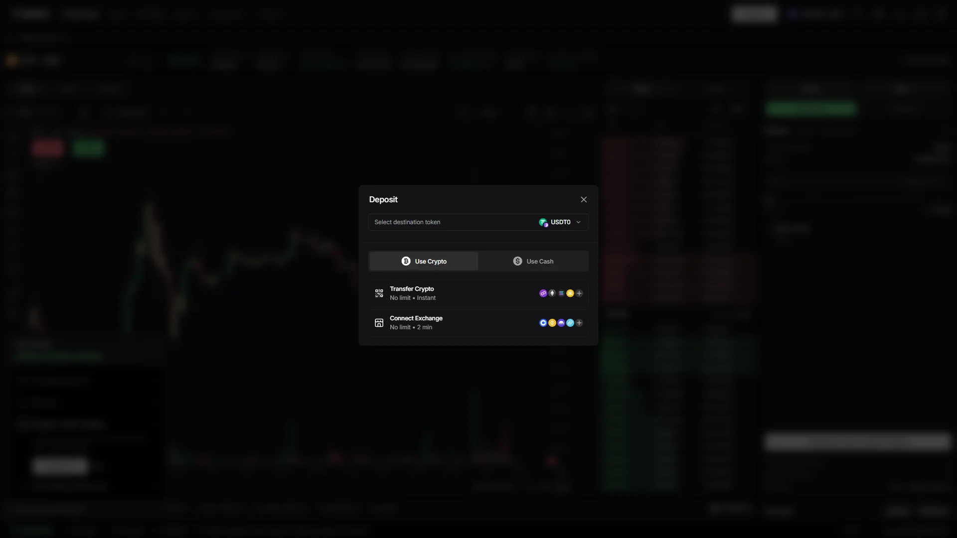 Deposit dialog, crypto routes