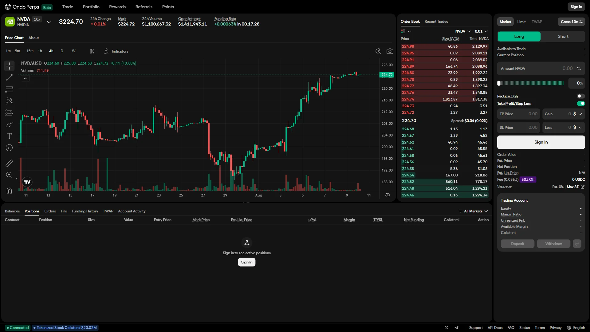 Trade screen before sign-in