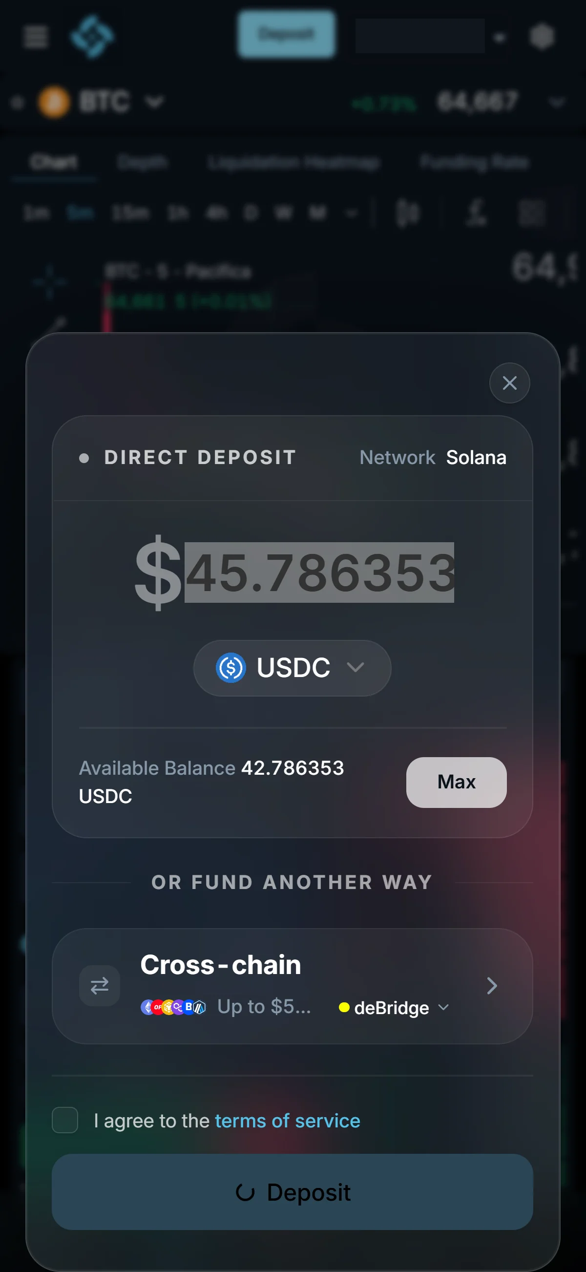 Amount set, terms unchecked