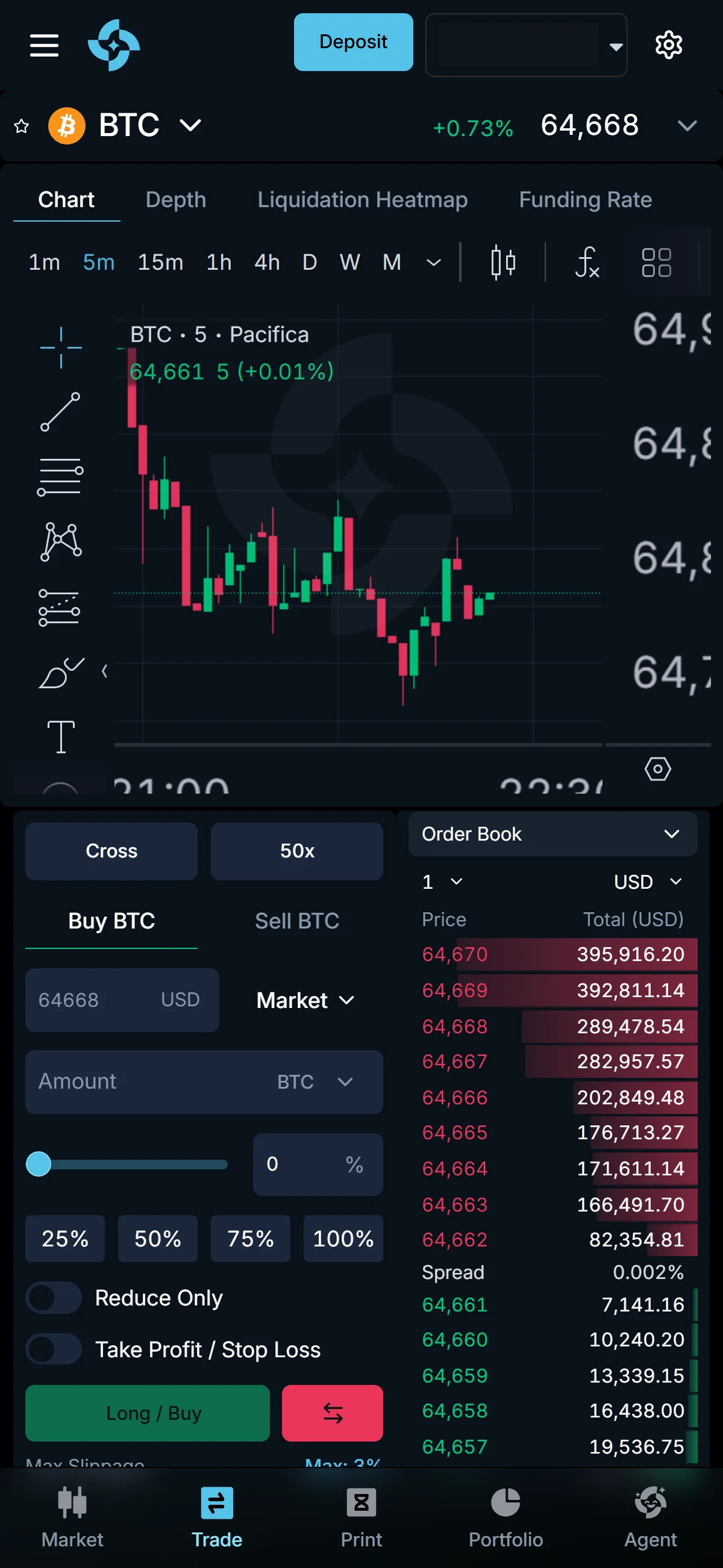Deposit button in the top bar