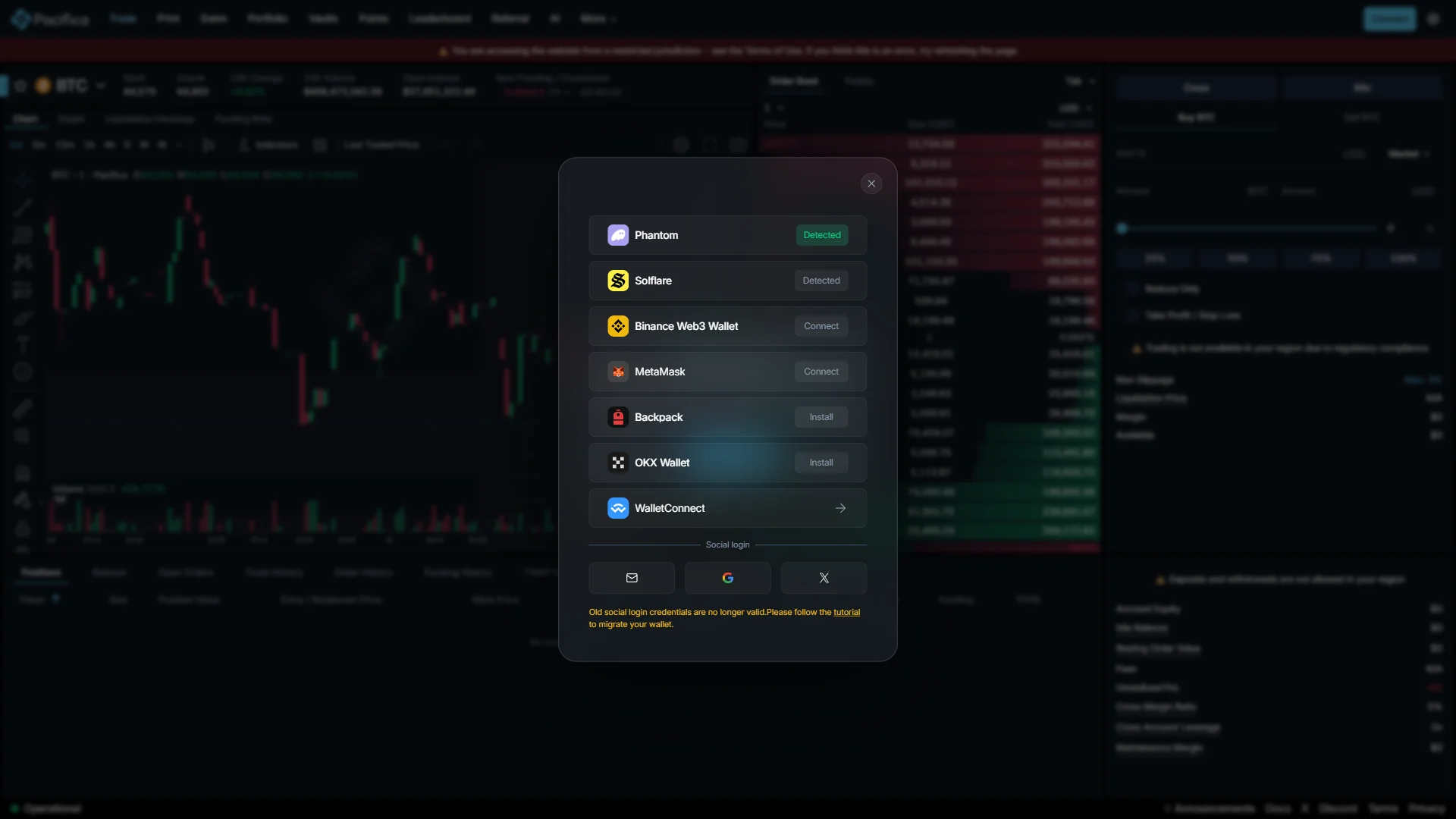 Wallet selection list