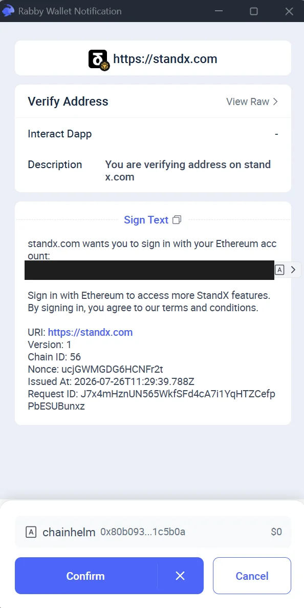 The same "Sign Text" prompt, with the bottom button now reading "Confirm".