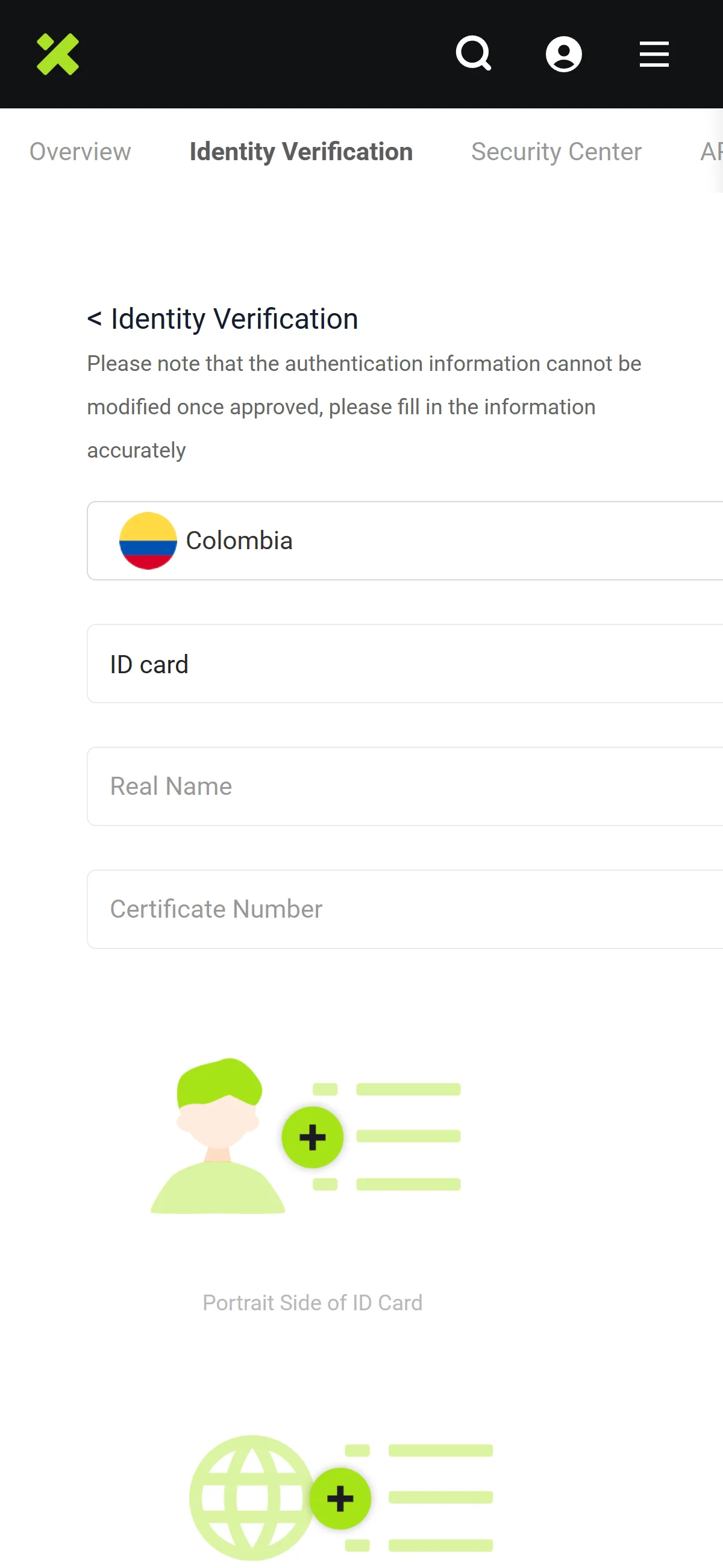 Identity verification form
