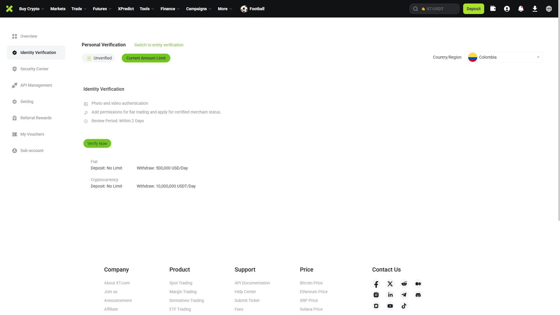 Identity Verification page