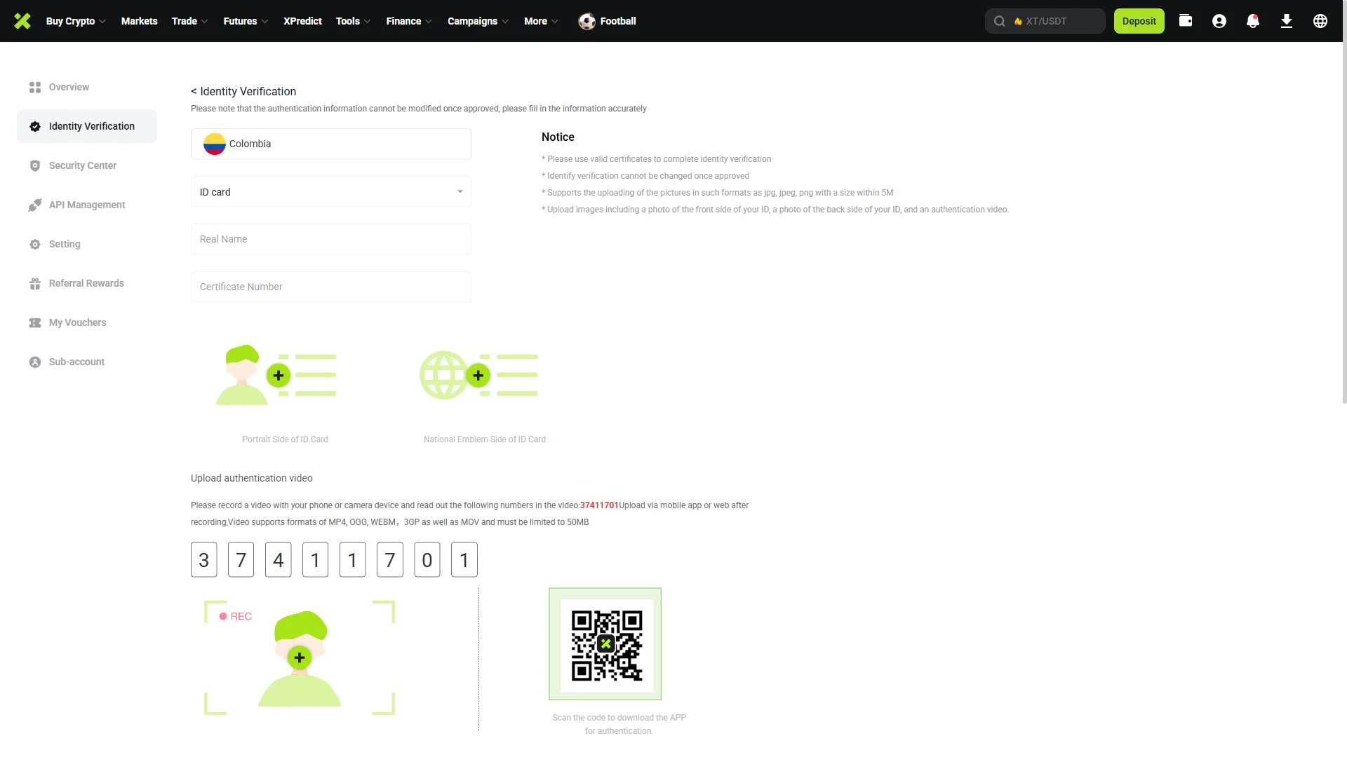 Identity verification form