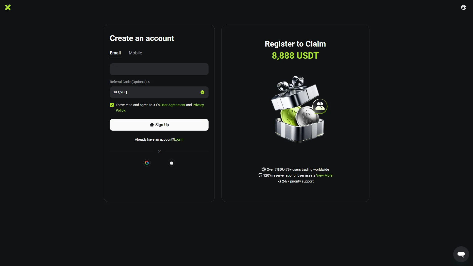 Account creation form