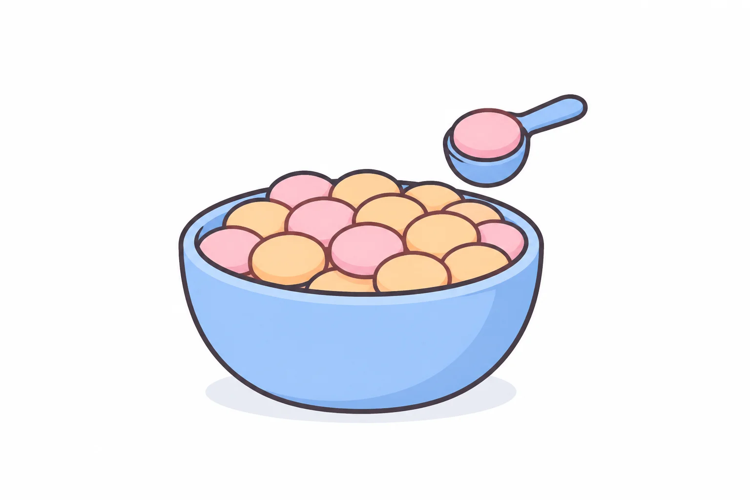 A bowl full of colored balls with a small spoon lifting out a single one