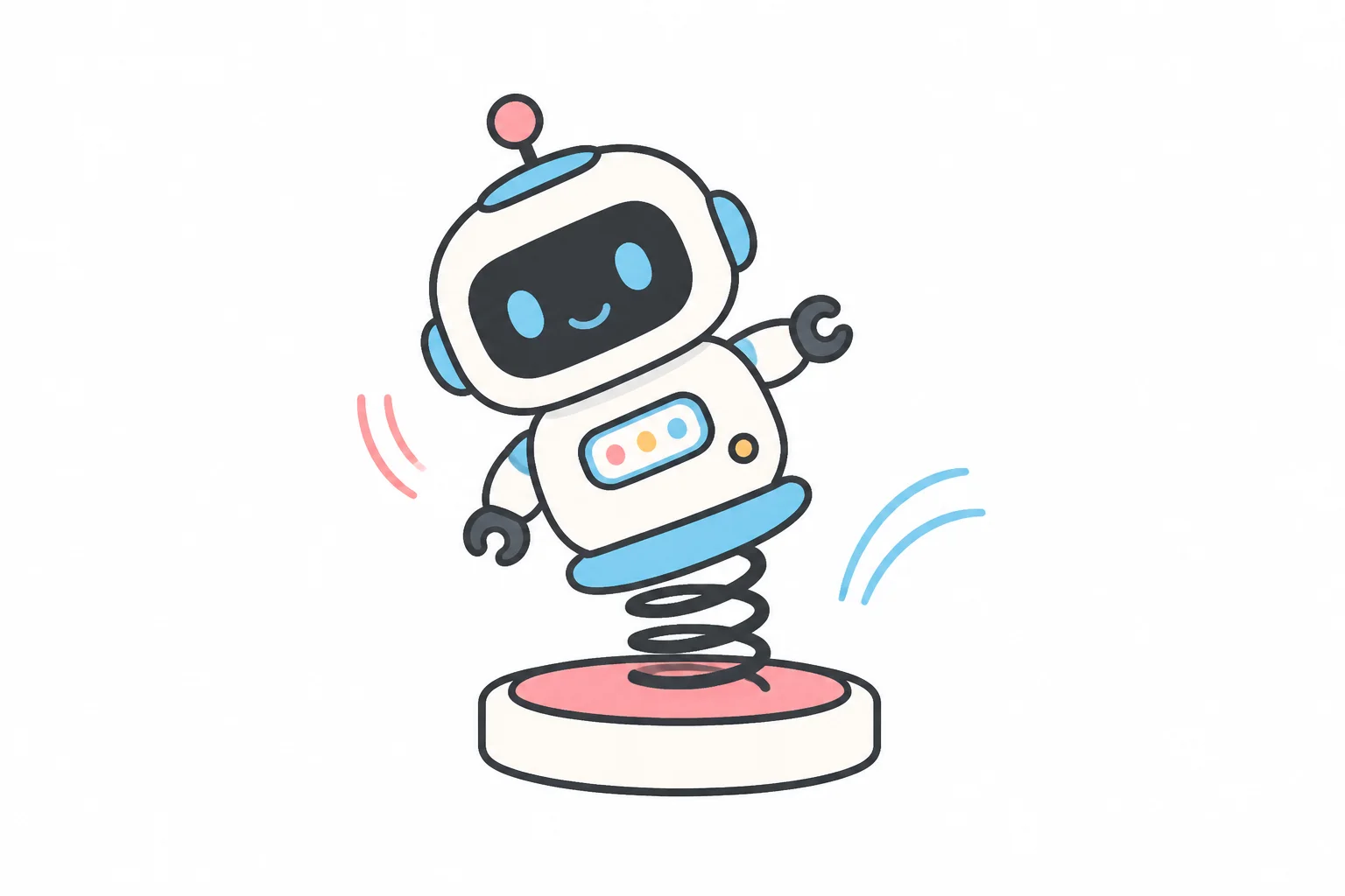 A small robot bouncing back upright on a spring mounted on a base