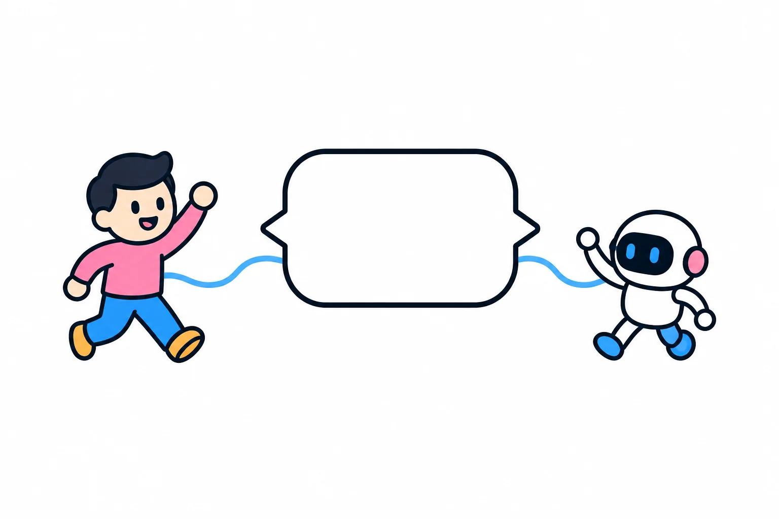 A person and a robot linked by a chat bubble, the person sending the instruction and the robot running to carry it out